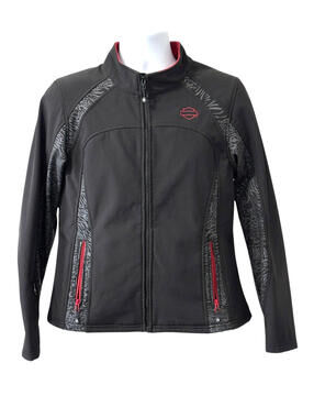 Harley-Davidson Softshell Jacket Womens Size Large Black/Red Fleece Lined